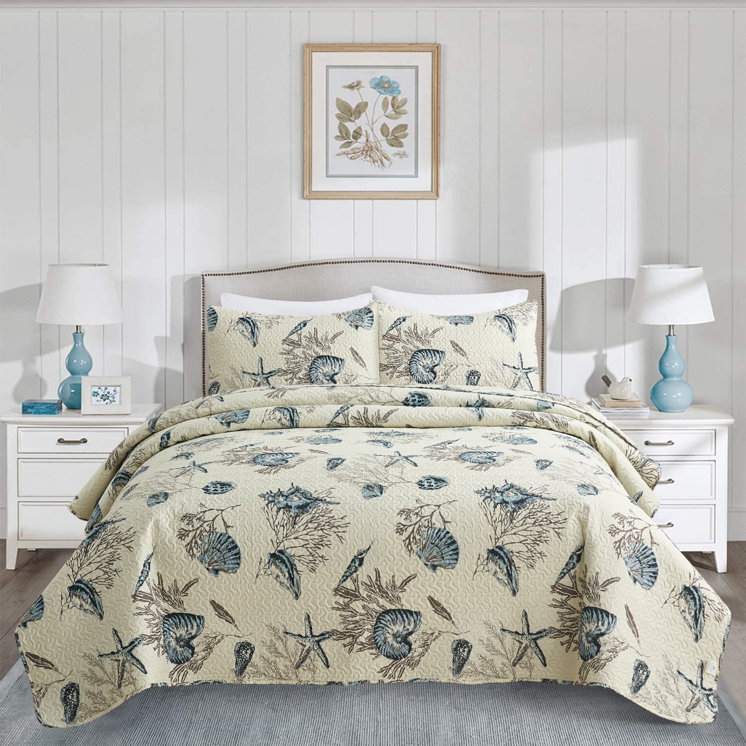 Shell Bedspread JML King Size Lightweight Comfort Bedspread, 3-Piece Quilt Set with 2 ...