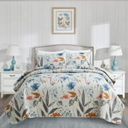 JML 3-Piece Quilt Set with 2 Shams, Soft Microfiber Bedspread Coverlet Set, King, Blue Floral