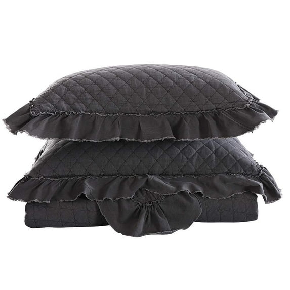 JML 3 Piece Ruffle Quilt Set Dark Gray - Queen