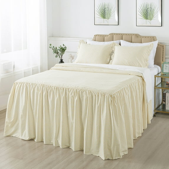 JML 3 Piece Ruffle Skirt Bedspread Set Queen Size,Gold Polka Dot Coverlet with 30" Drop