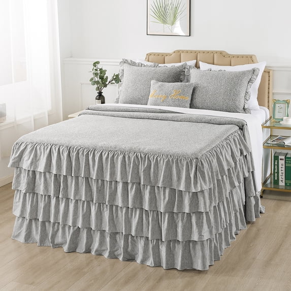 JML 3 Piece Ruffle Skirt Bedspread Set,Soft 30" Drop Coverlet Set,King,Grey