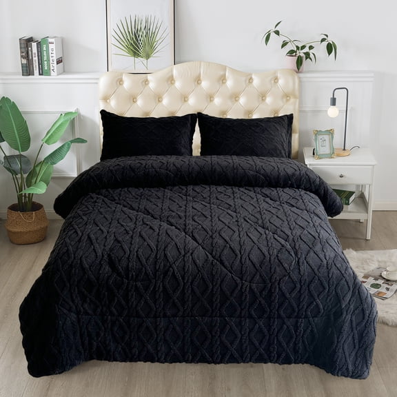 JML 3 Piece Sherpa Blanket For Bed,Winter Warm 3 Ply Fleece Borrego Blanket,King 79"x 91",Black