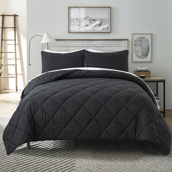 JML 3 Pieces Black Queen Comforter Set, Soft Microfiber Bedding Set With 1 Comforter and 2 Pillow Cases Suit for All Seasons