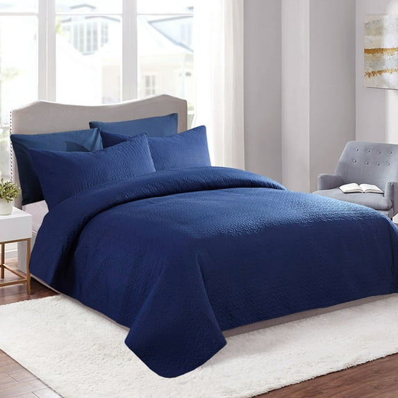 JML 3 Pieces King Quilt Set, Soft Lightweight Microfiber Bedspread,1 Quilt 2 Shams, Navy
