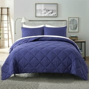 JML 3 Pieces Navy King Comforter Set, Soft Microfiber Bedding Set With 1 Comforter and 2 Pillow Cases Suit for All Seasons