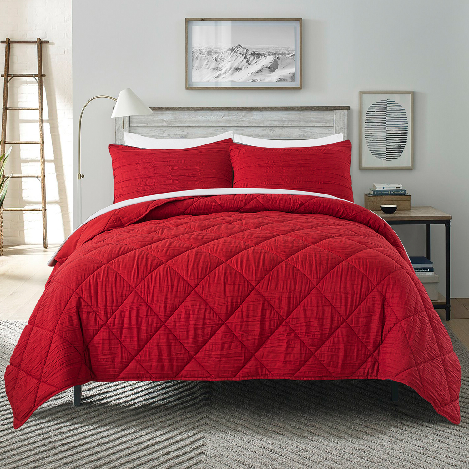 JML Queen Size 3 Piece Comforter Set In Red Soft Microfiber Bedding JML Queen Size 3 Piece Comforter Set In Red Soft Microfiber Bedding