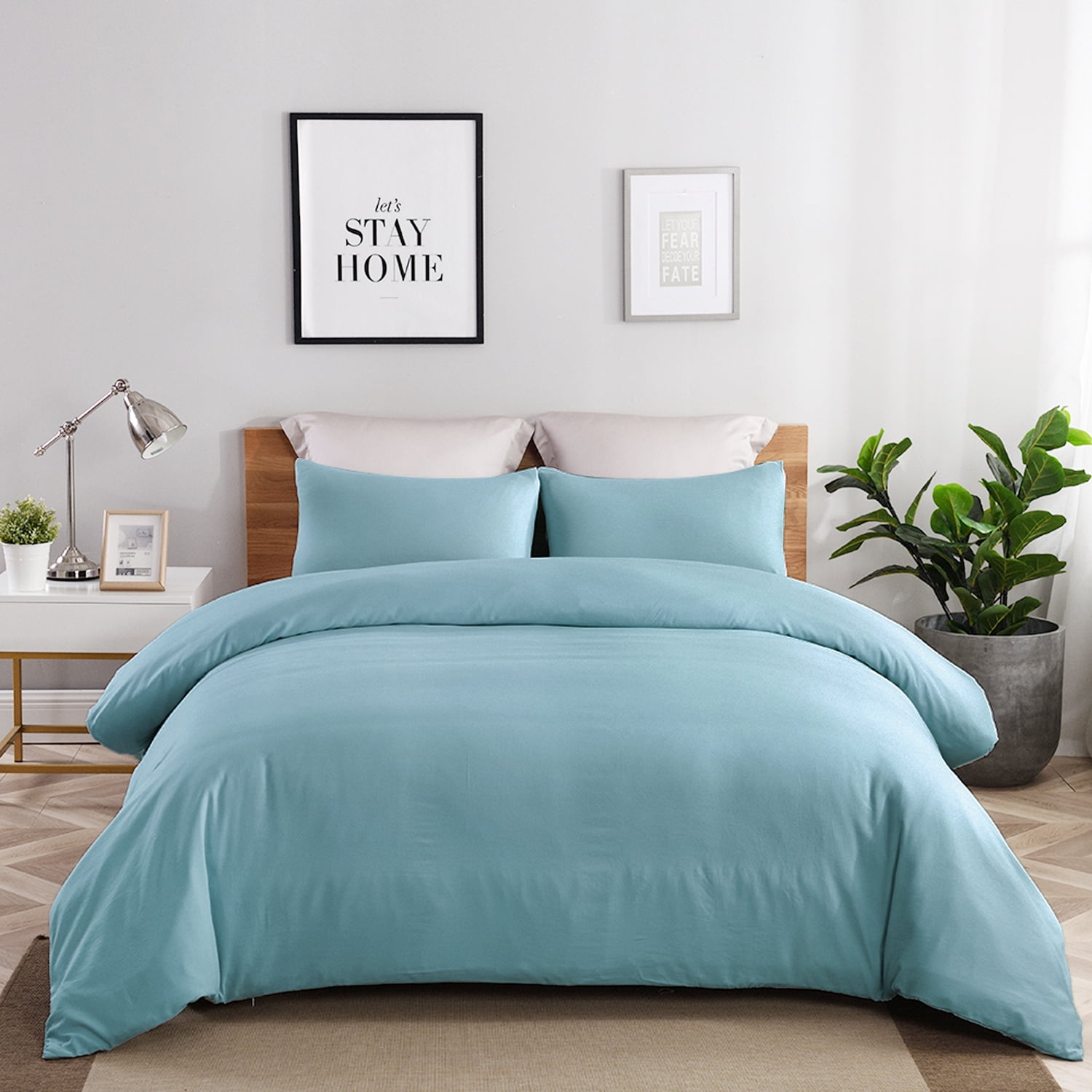JML 3 Pieces Washed Microfiber Duvet Cover Set With Zipper, Corner Ties And 2 Pillowcases, King 90"x 104", Grayish Blue