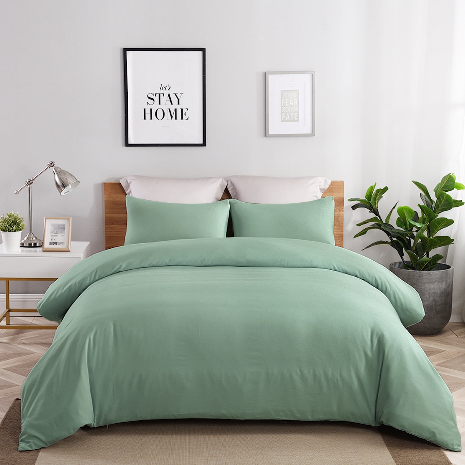 JML 3 Pieces Washed Microfiber Duvet Cover Set With Zipper, Corner Ties And 2 Pillowcases, King 90"x 104", Green