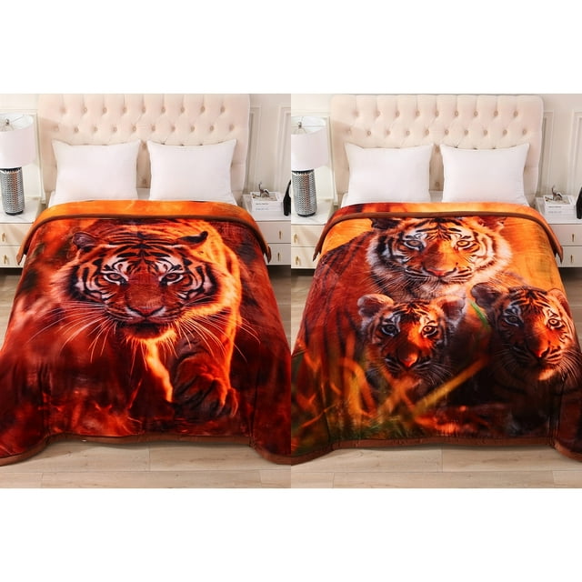 JML 3 Ply Reversible Fleece Comforter for Winter 85"x93" 8lbs Tiger