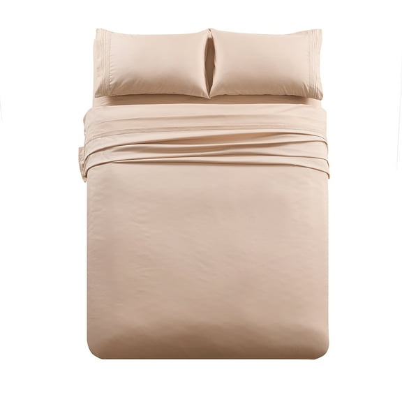 JML 4 Piece Full Bed Sheet Set - Brushed Microfiber- Wrinkle Resistant & Unfading,Beige)