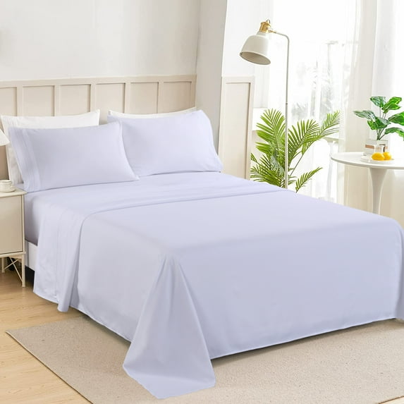 JML 4 Piece King Bed Sheet Set, Soft Brushed Microfiber Soild Bed Sheet, White