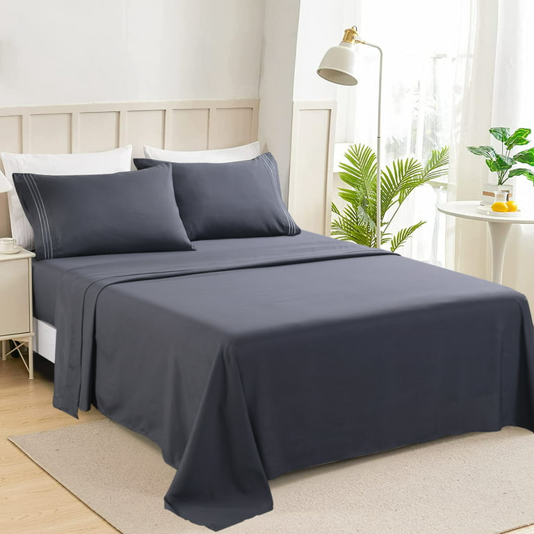 Jml 4 Piece Queen Bed Sheet Set, Soft Brushed Microfiber Soild Bed Sheet, Dark Grey
