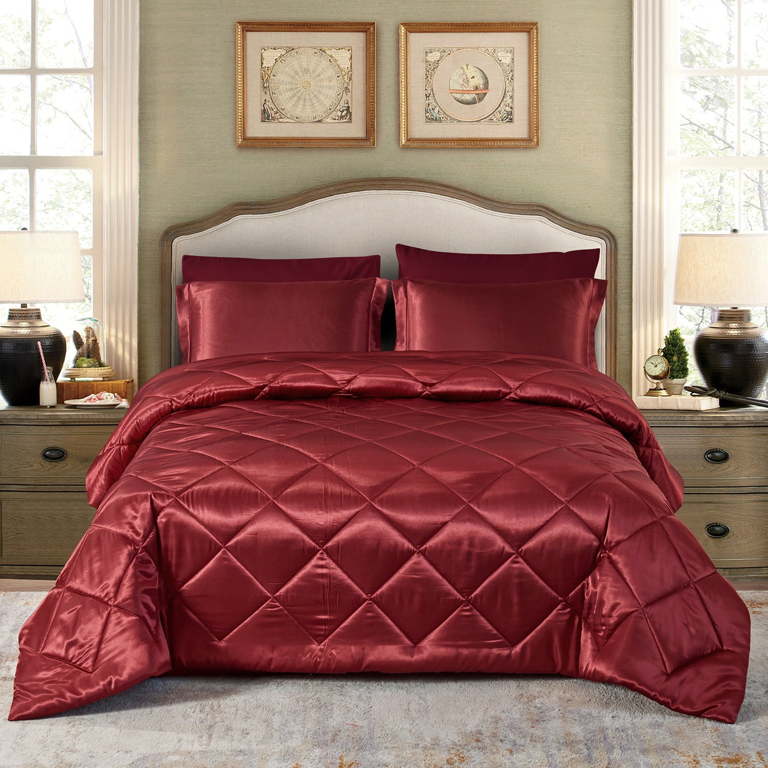 JML Comfortable Microfiber 6 Piece Satin Comforter Set, Bed in a Bag