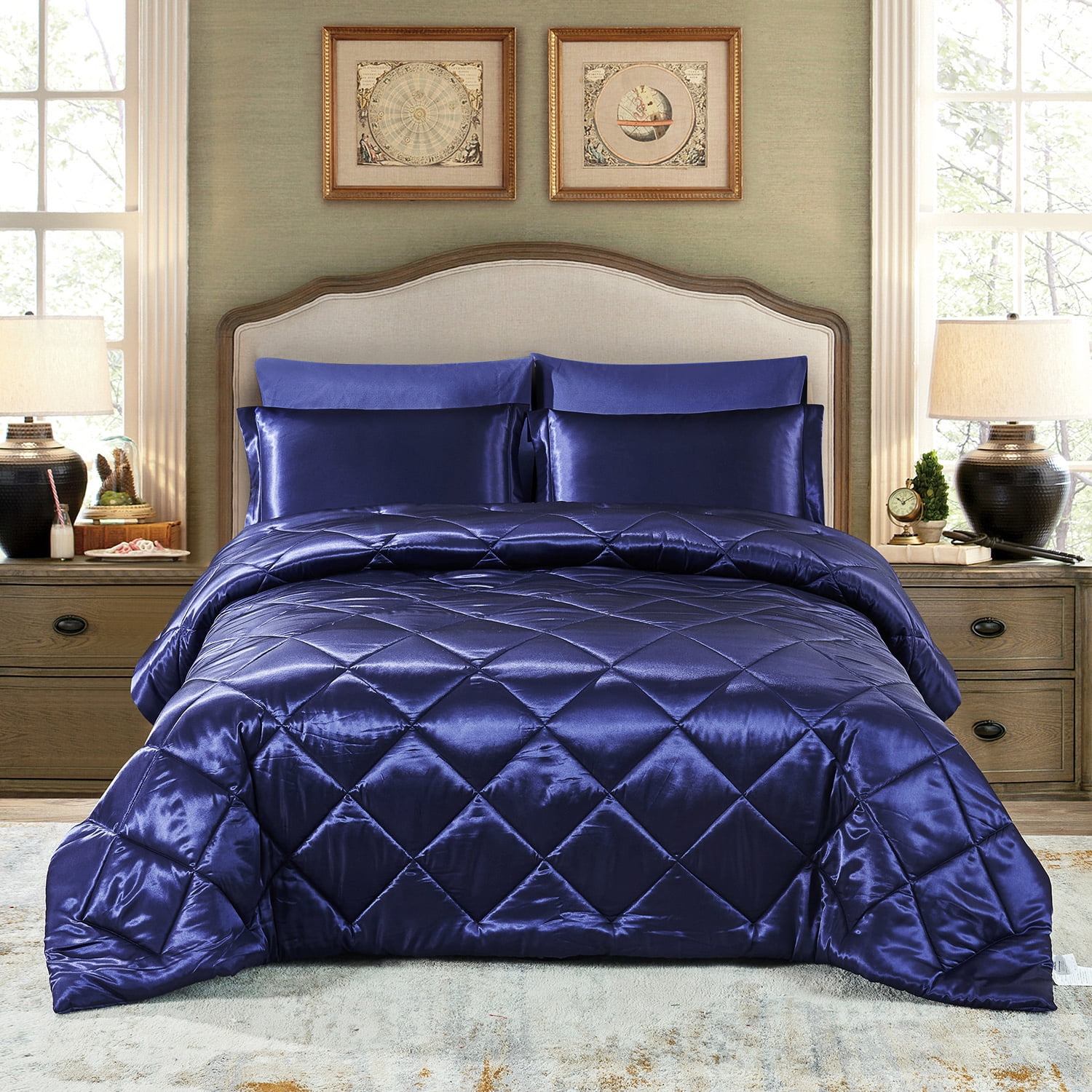 JML 6 Piece Comforter Set, Silky Soft Satin Bed in a Bag with Sheets