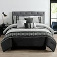 thumbnail image 1 of JML 7-Piece Black & Grey Comforter Set, King, With Embroidered Floral Design, 1 of 5