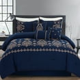 thumbnail image 1 of JML 7-Piece Navy Blue Comforter Set, King, With Embroidered Floral Design, 1 of 6