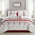 thumbnail image 1 of JML 7-Piece Red & Grey Comforter Set, King, With Embroidered Floral Design, 1 of 5