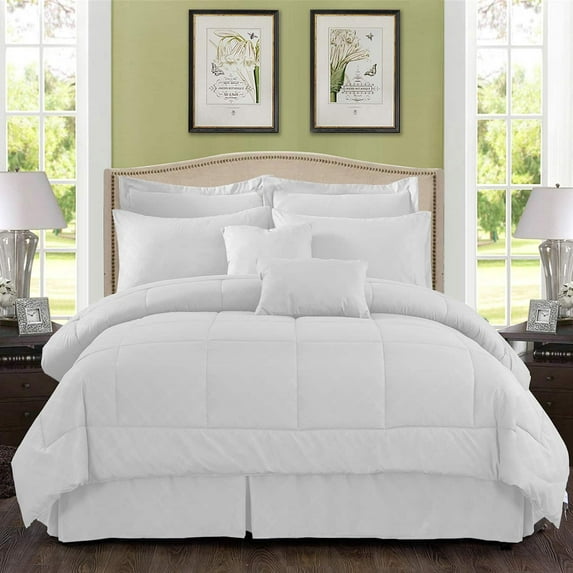 JML 8/10 Piece White Plaid Comforter Set Twin