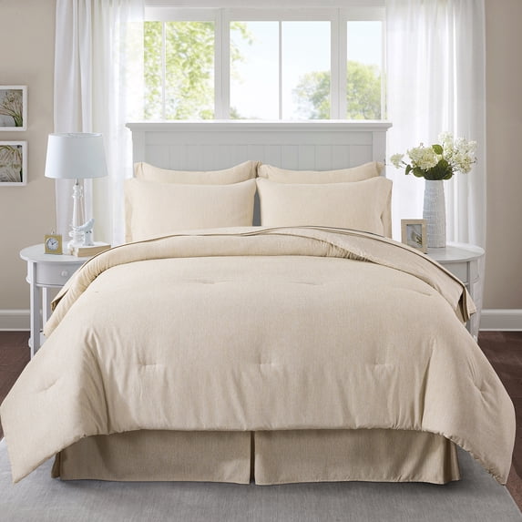 JML 8 Piece Bed In A Bag, Cationic Dyeing Cozy Comforter Bedding Set (Queen, Khaki)