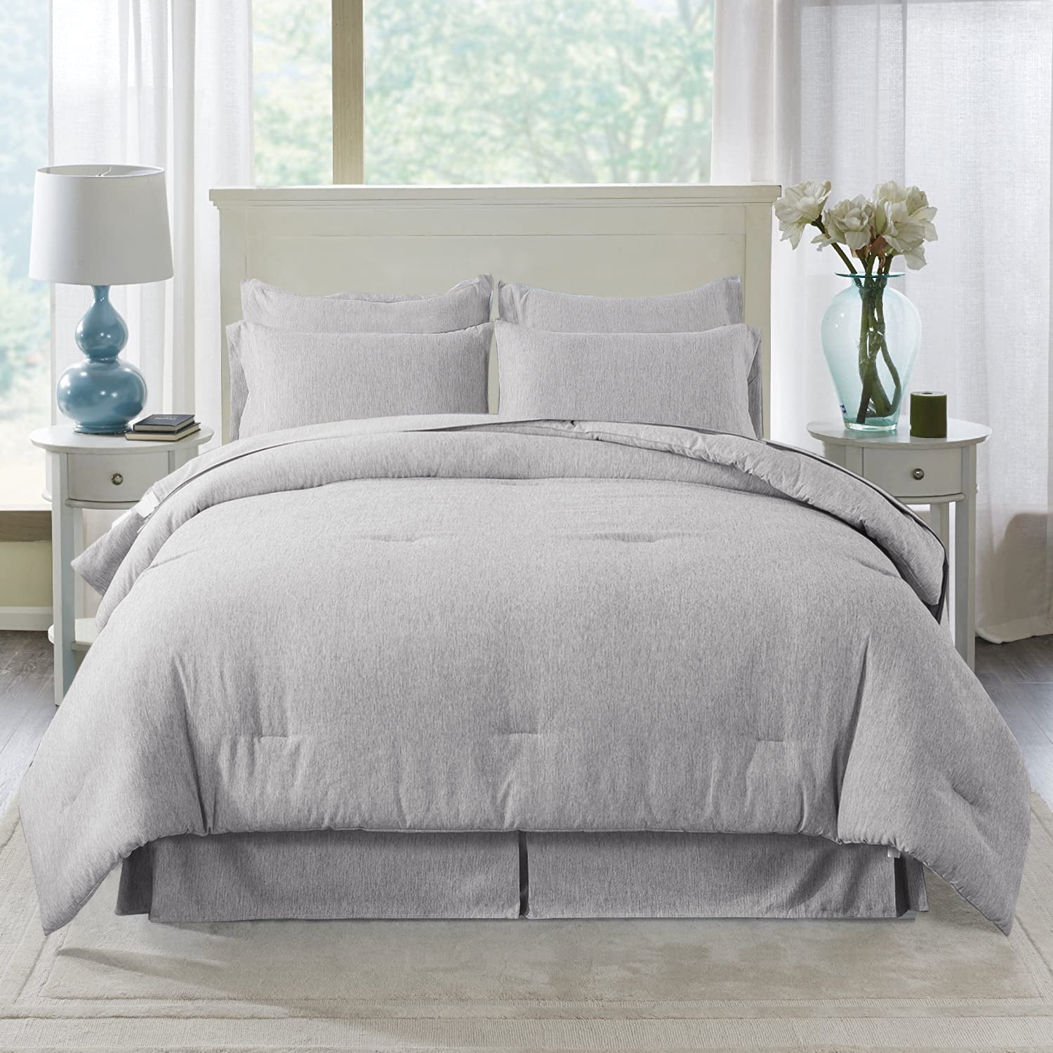 JML 8 Piece Comforter Set - Soft Microfiber Cationic Dyeing Bed in a Bag, Queen, Dark Grey