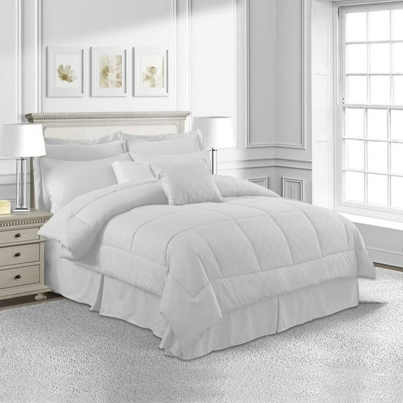 JML 8-Piece Elegant Comforter Set Bed in a Bag, Twin, Plaid, White
