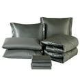 thumbnail image 1 of JML 8 Piece Silky Satin Bed in a Bag Comforter Set with Sheets, Cal King, Dark Grey, Solid Print, 1 of 6