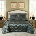 thumbnail image 1 of JML 8 Piece Silky Satin Comforter Set, Bedding Bed in a Bag,Dark Grey,Queen, 1 of 6