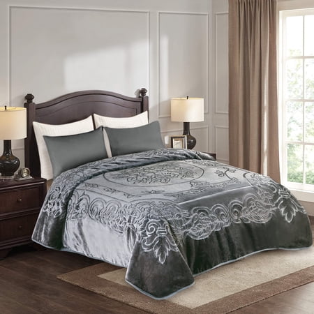 JML Adult King Heavy 1 Ply Thick Embossed Warm Bed Blanket 9Lb for Winter, 85"x95", Grey