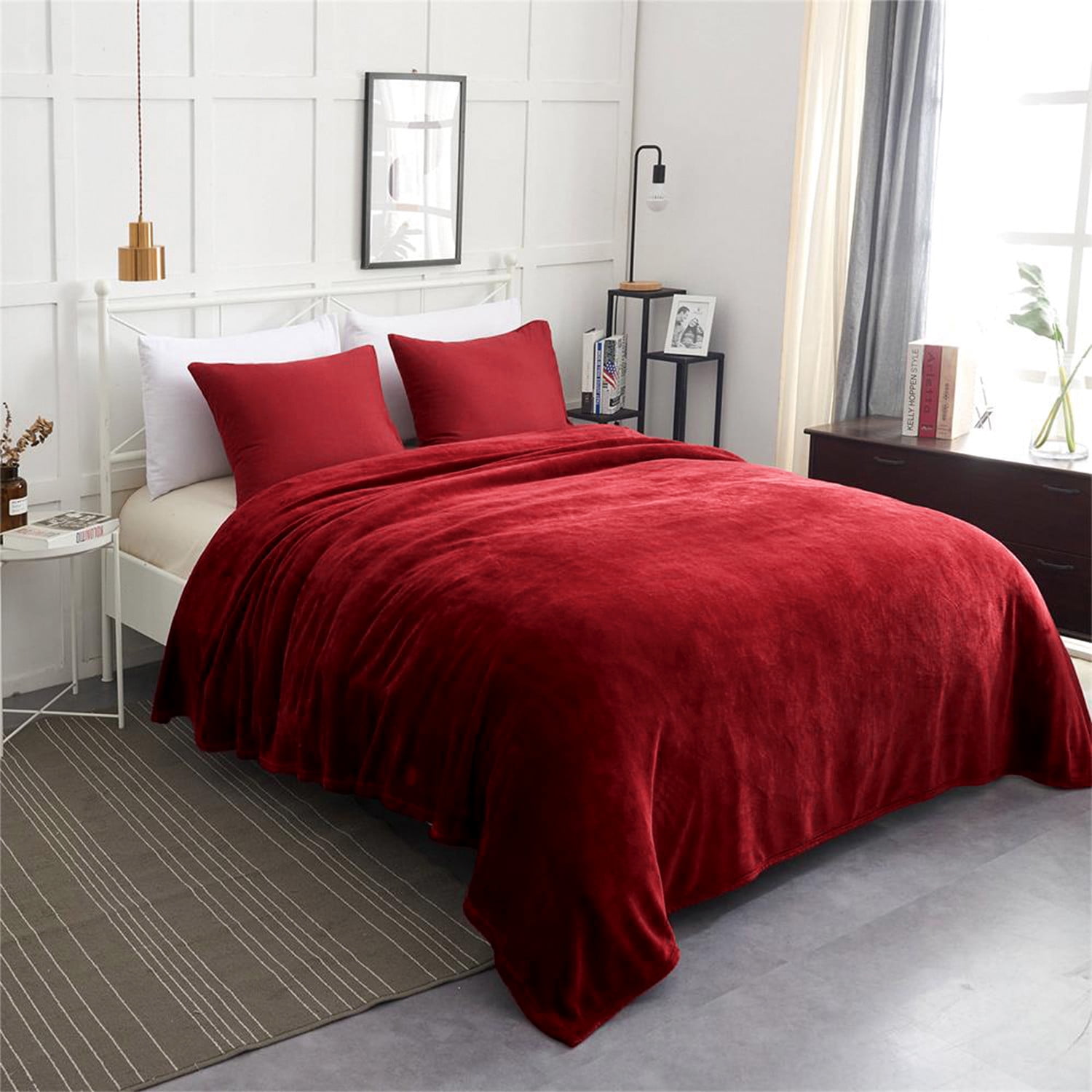 JML All-Season Lightweight Warm Fleece Bed Blanket, Burgundy, King