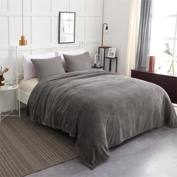 JML All-Season Lightweight Warm Fleece Bed Blanket, Gray, Queen
