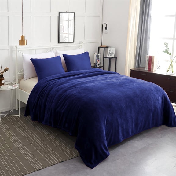 JML All-Season Lightweight Warm Fleece Bed Blanket, Navy, Queen