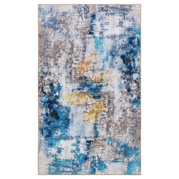 JML Area Rug 3'x5' Concerto Rustic Non-Slip Indoor Carpet Navy & Gold & Grey Foldable Rugs for Living Room Bedroom Office Home Decor