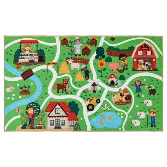 JML Area Rugs 2.1'x3.6', Kids Playmat Rugs, Educational Learning Area Rugs for Playing, Children Carpet for Kids Bedroom Playroom Classroom,Country Life Farm Animals