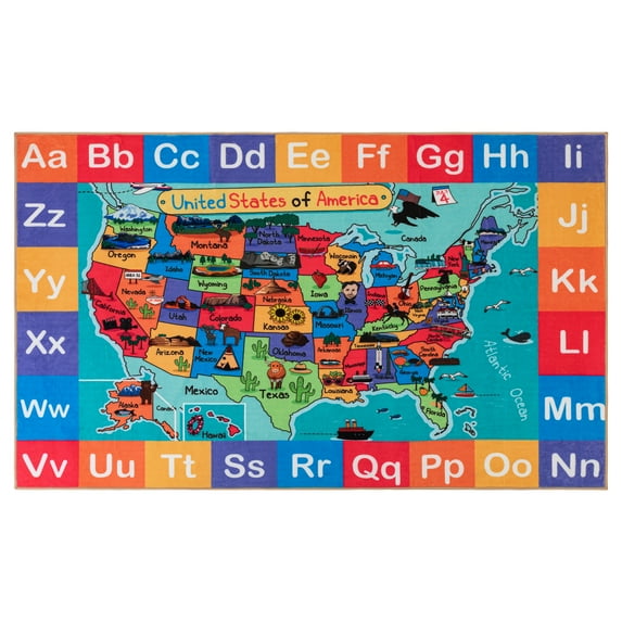 JML Area Rugs 4'x6', Kids Playmat Rugs, Educational Learning Area Rugs for Playing, Children Carpet for Kids Bedroom Playroom Classroom,USA Cartoon Map, Collection ABC