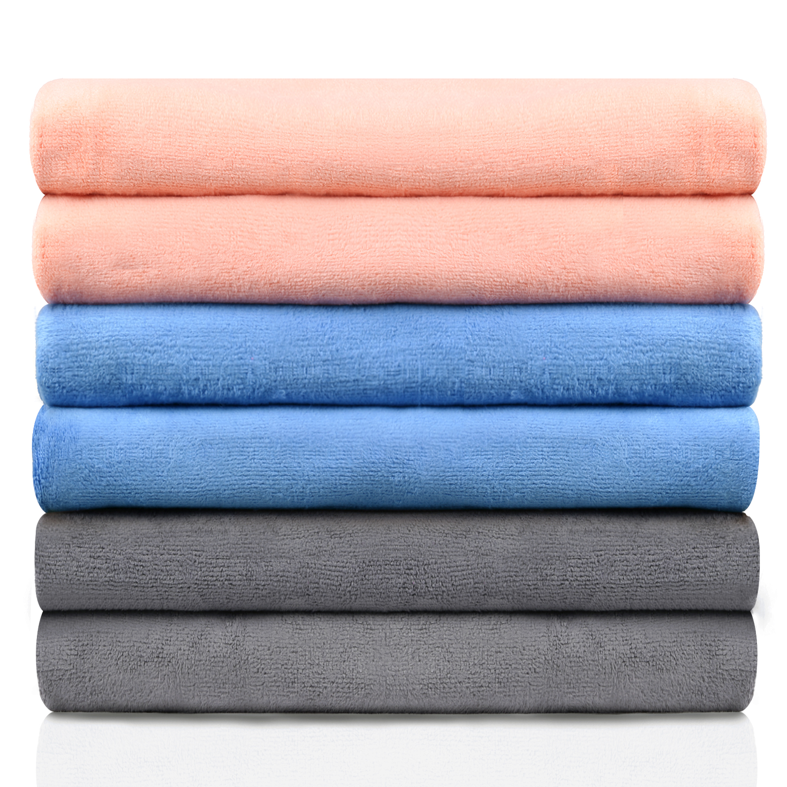 JML Bath Towel, Microfiber 6 Pack Towel Sets (27 x 55") - Extra Absorbent, Fast Drying Multipurpose Use as Bath Fitness Towel, Sports Towels, Yoga Towel, Orange Grey Light Blue - image 1 of 5