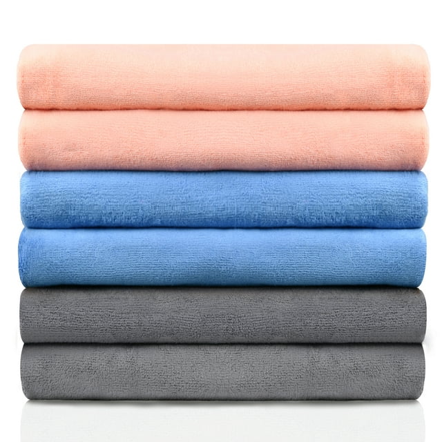 JML Bath Towel, Microfiber 6 Pack Towel Sets (27 x 55") - Extra Absorbent, Fast Drying Multipurpose Use as Bath Fitness Towel, Sports Towels, Yoga Towel, Orange Grey Light Blue