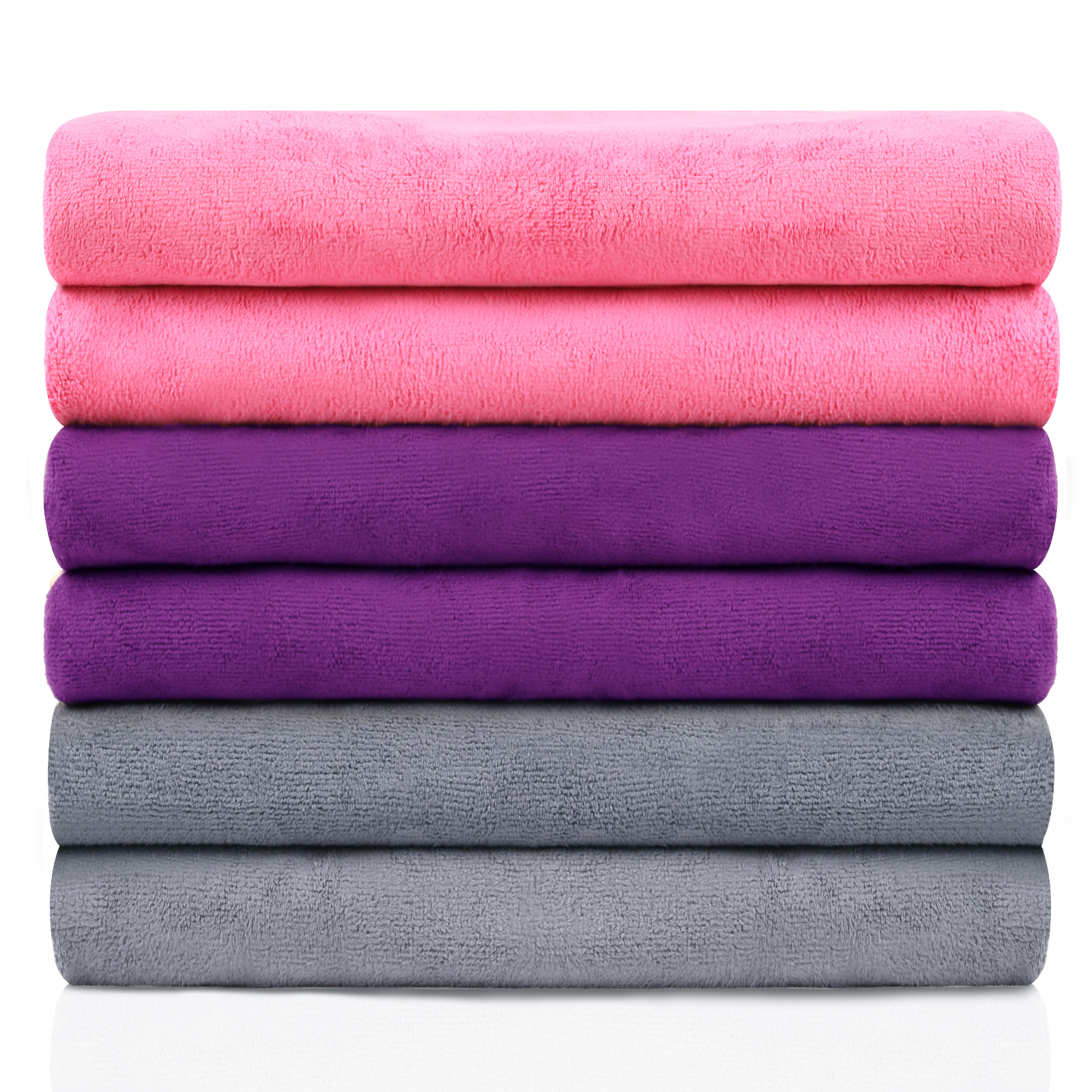 JML Bath Towel, Microfiber 6 Pack Towel Sets (27 x 55") - Extra Absorbent, Fast Drying Multipurpose Use as Bath Fitness Towel, Sports Towels, Yoga Towel, Pink，Purple，Grey - image 1 of 5