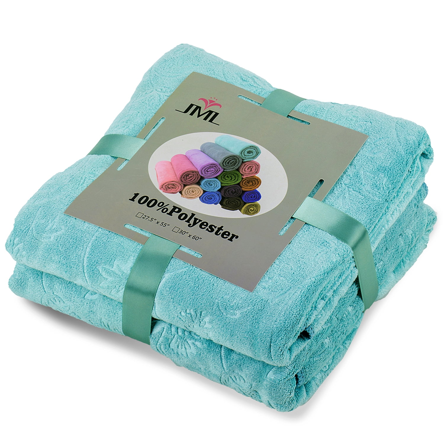 JML Bath Towel Set 2 Pack (30" x 60") - Extra Absorbent, Fast Drying, Green Floral Microfiber Towels