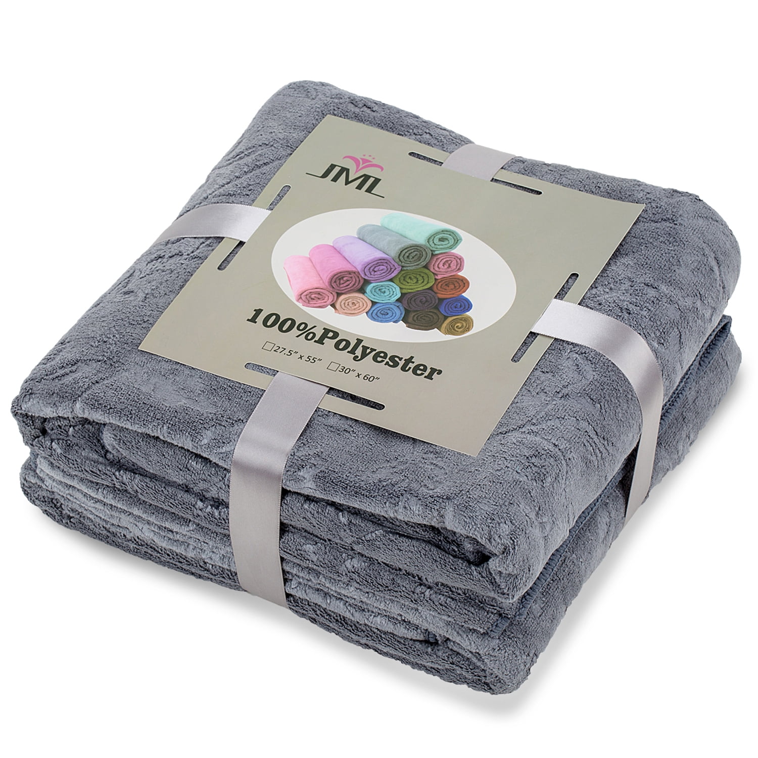 JML Bath Towel Set 2 Pack (30" x 60") - Extra Absorbent, Fast Drying, Grey Floral Microfiber Towels