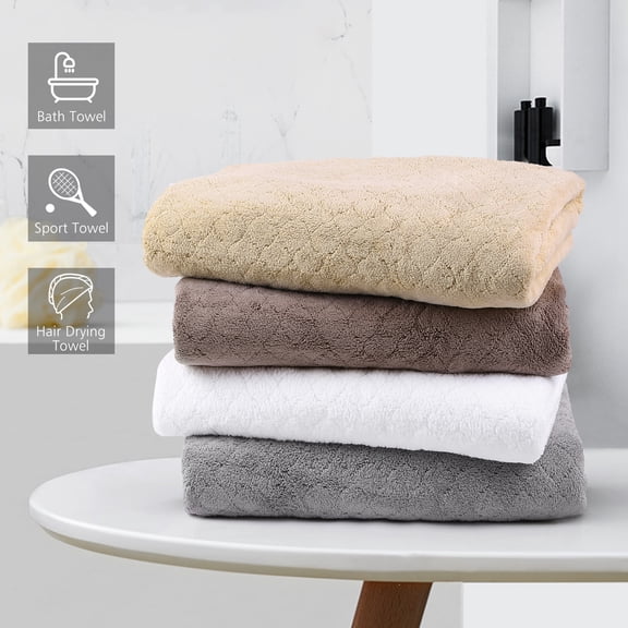 JML Bath Towel Set 2 Piece, Plaid Polyester Hotel & SPA Bath Towels, 30" x 60", White, Gray