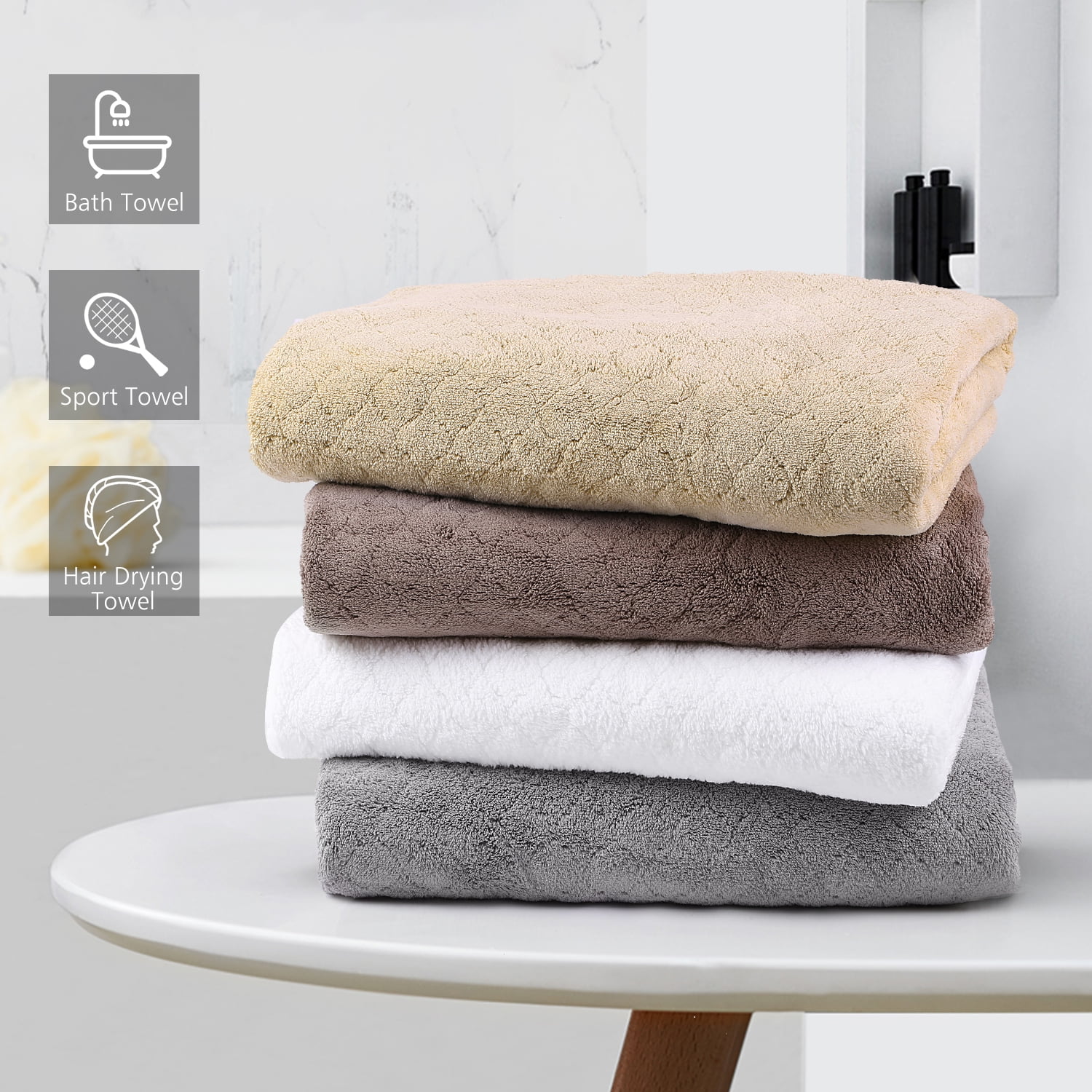 JML Bath Towel Set 2 Piece, Plaid Polyester Hotel & Spa Bath Towels, 30 x  60, White, Gray 