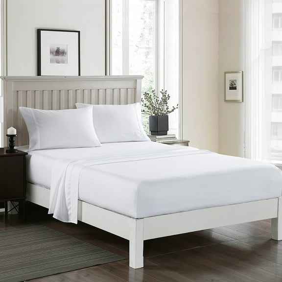 JML Bed Sheet Set - 4 Piece Full Size Brushed Microfiber Bedding Sheet Set, White