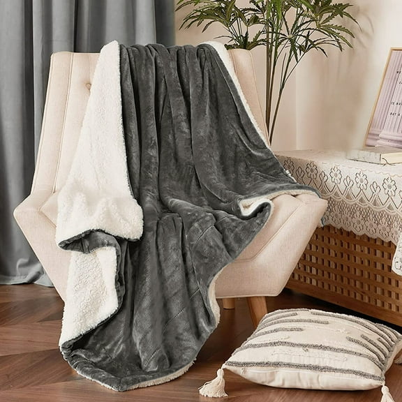 JML Bedding Sherpa Fleece Blanket Twin,Grey Warm Reversible Plush Fleece Couch Bed Blanket