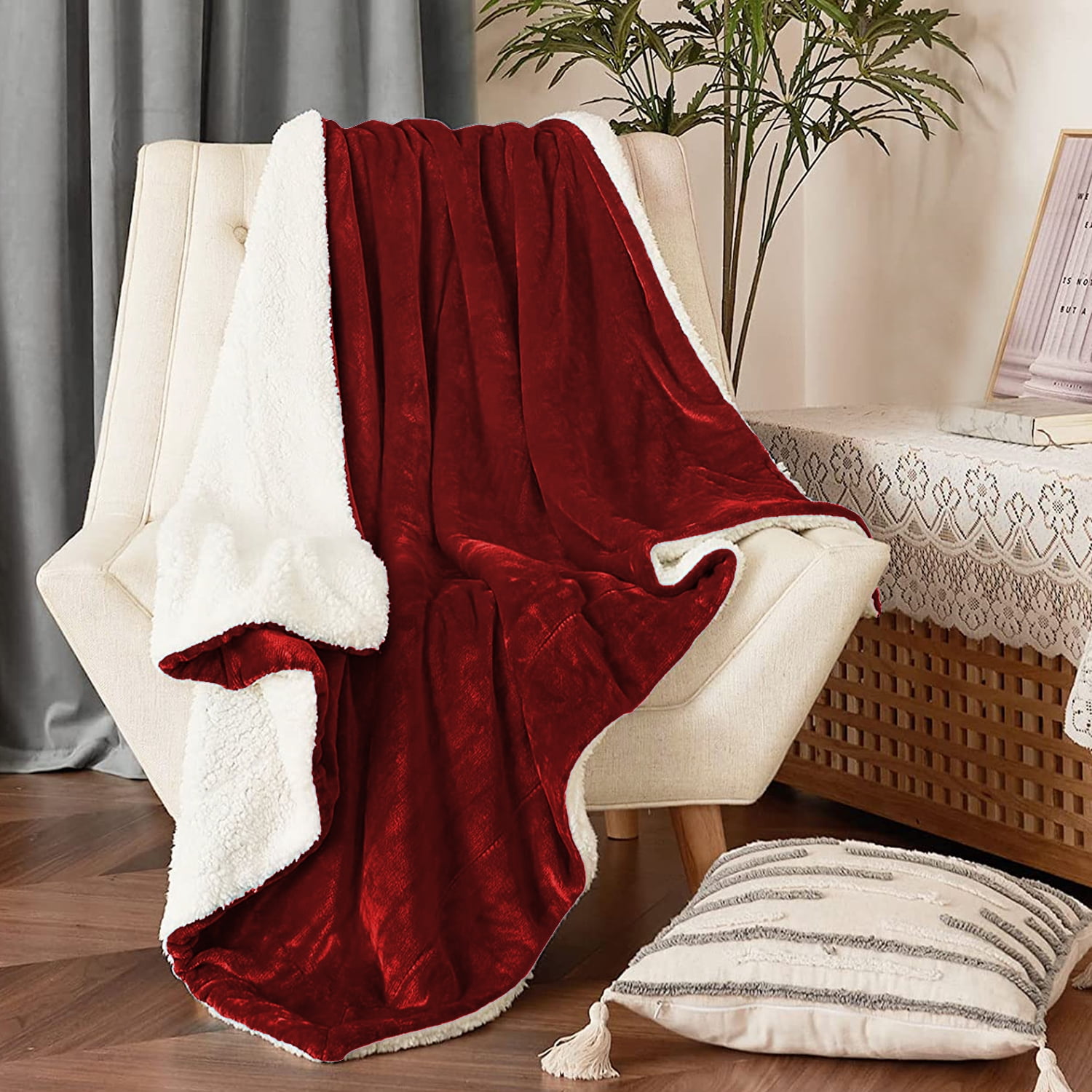 JML Bedding Sherpa Fleece Throw Blanket,Grey Warm Reversible Plush Fleece Bed Blanket