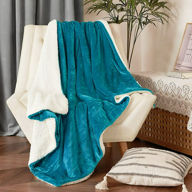 JML Soft Reversible Sherpa Plush Throw Blanket, Teal, Standard Throw