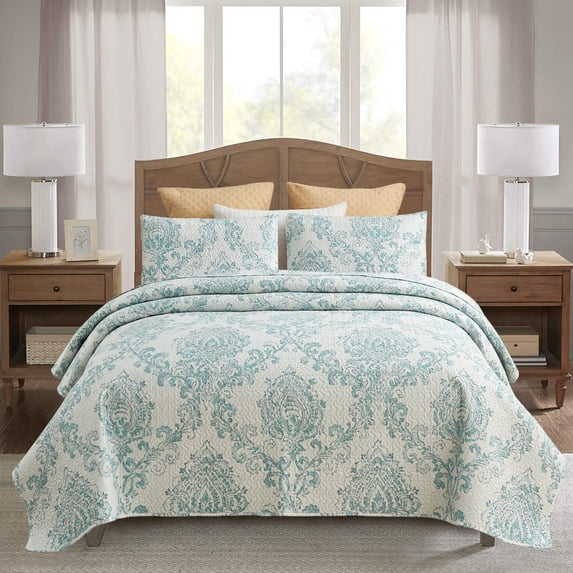 JML Bedspread Set 3-Piece Queen Size, Soft Reversible 1 Quilt & 2 Shams Quilt Coverlet Set, Delicate Floral
