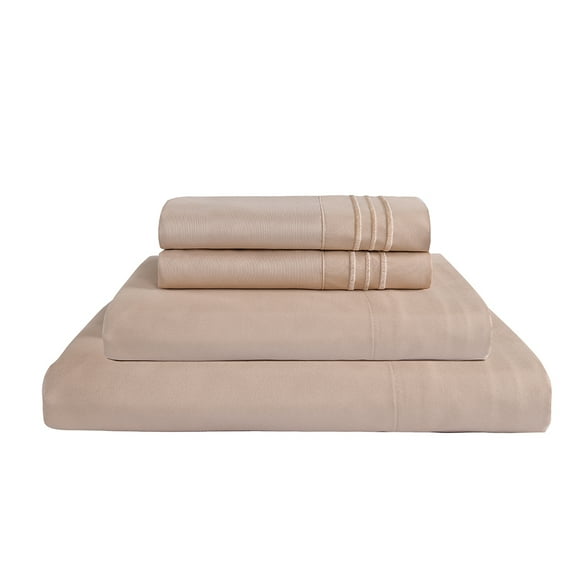JML Beige Bed Sheet Set King Size, Soft Brushed Microfiber Bedding Sheet Set, 4 Piece