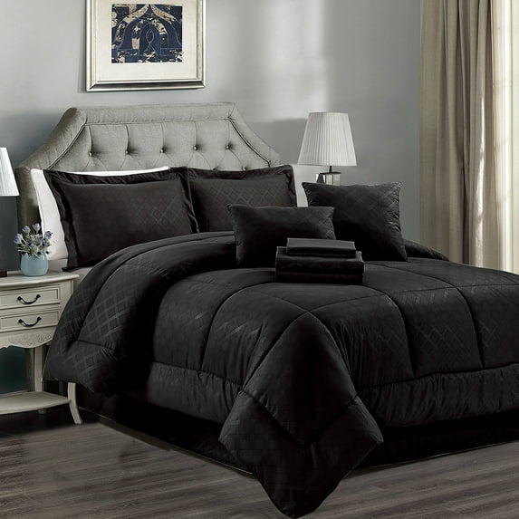 JML Black Twin Comforter Set - 10 Pieces Bedding Set Bed in a Bag with Comforters, Sheets, Bed Skirt, Decorative Pillows, Pillowcase & Sham
