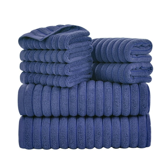 JML Blue Bath Towel Set of 8 Pieces - 100% Cotton Highly Absorbent Towels for Bathroom, 2 Soft Bath Towels, 2 Hand Towels, 4 Washcloths