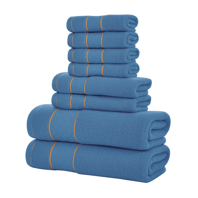 JML Blue Bath Towel Set of 8 Pieces - Cotton Blend Highly Absorbent Towels for Bathroom, 2 Soft Bath Towels, 2 Hand Towels, 4 Washcloths